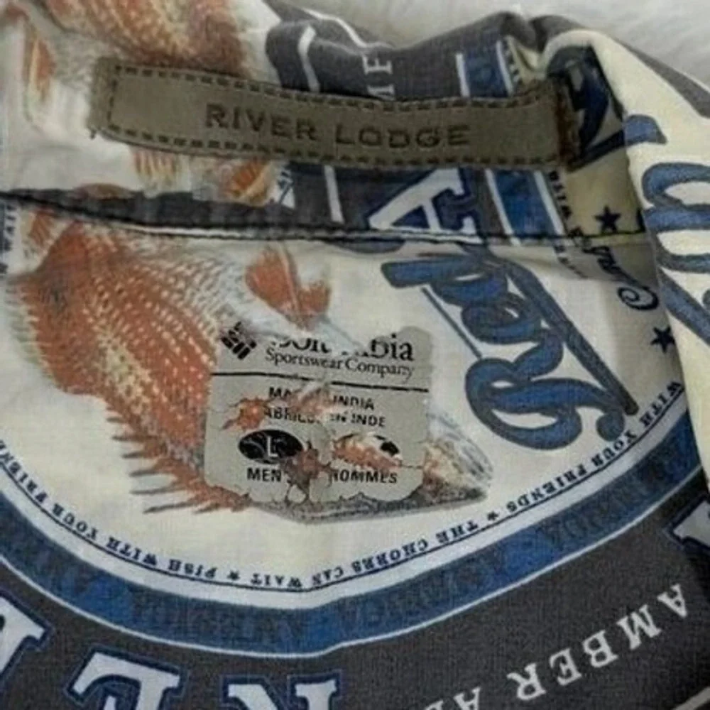 Vintage Columbia Red Drum Beer Short Sleeve Button Up‎ Shirt Large Men Fishing - Picture 6 of 8